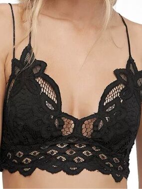 Free People Black Floral Crochet Lace Bralette